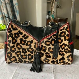 Leopard Print and Black Leather Women's Bag